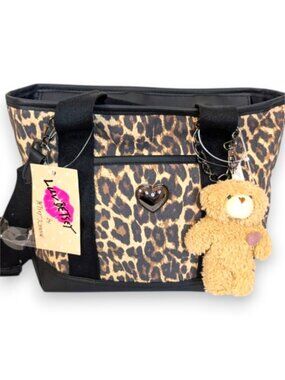 Luv Betsey Johnson Leopard Print Crossbody Tote with Teddy Bear Purse Charm NWT